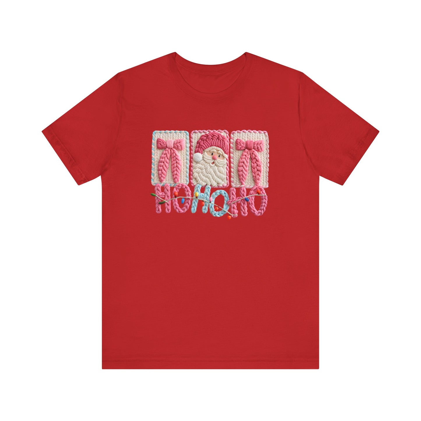 Ho Ho Ho Cute Pink Christmas T-Shirt - Faux Yarn