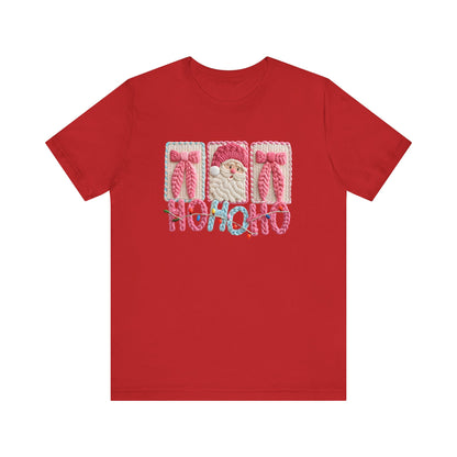 Ho Ho Ho Cute Pink Christmas T-Shirt - Faux Yarn