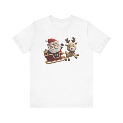 Santa Sleigh Christmas T-Shirt - Faux Yarn
