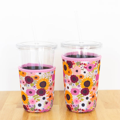 Rainbow Garden Drink Sleeve, Iced Coffee Koozie, Drink Cover