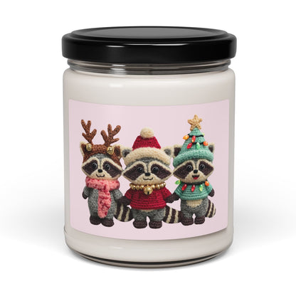Cute Christmas Racoons 9oz Scented Soy Candle