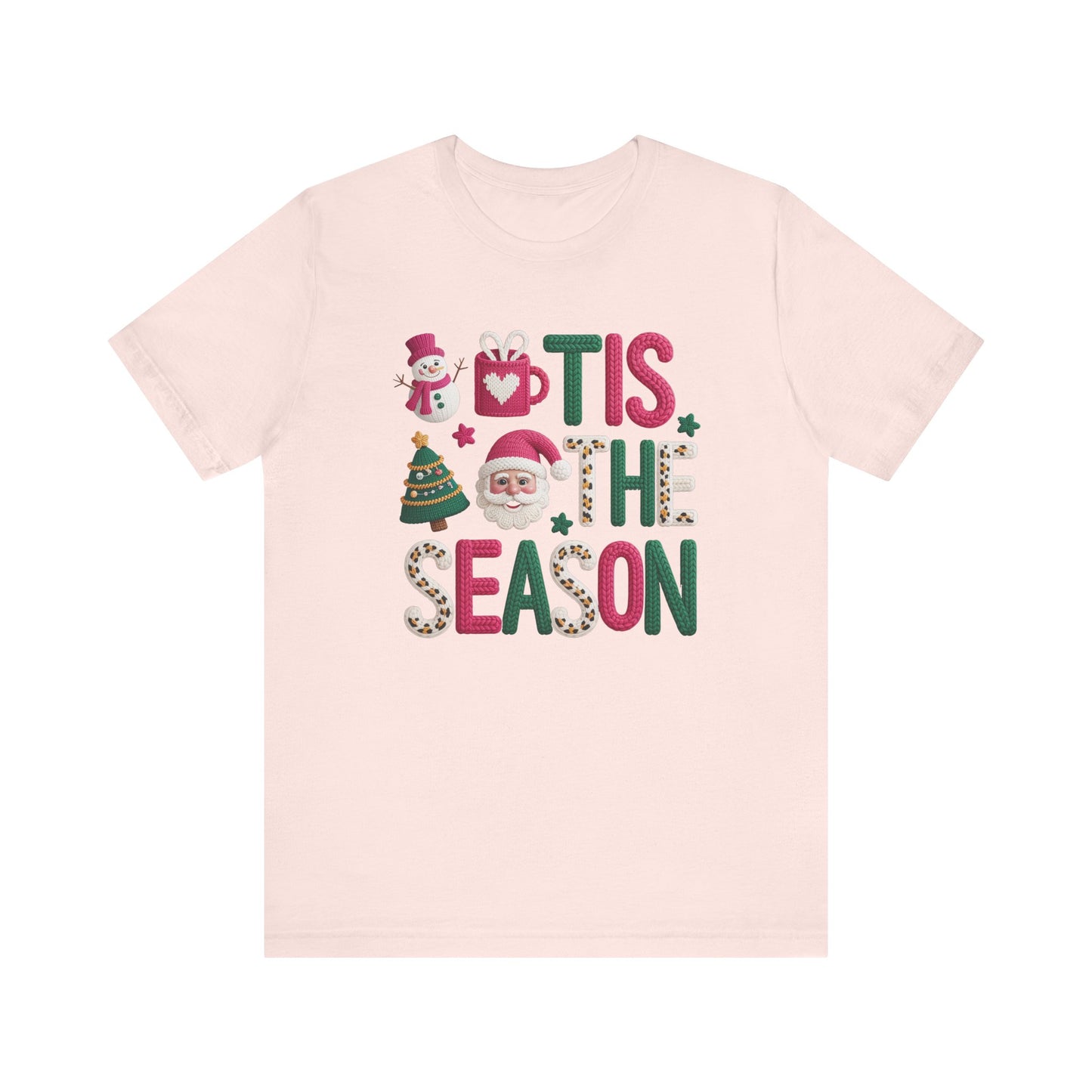Tis the Season Leopard Letters Christmas T-Shirt - Faux Yarn