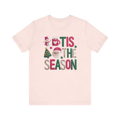 Tis the Season Leopard Letters Christmas T-Shirt - Faux Yarn