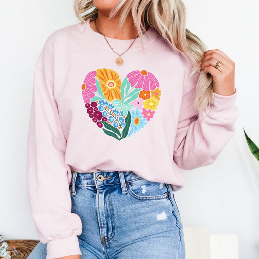Beautiful Floral Heart Crewneck Sweatshirt Just So Happy