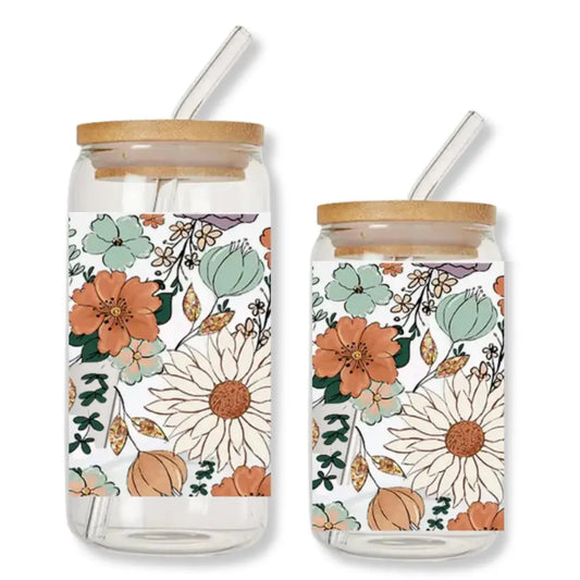 Beautiful Wildflowers 16 oz. or 20 oz. Glass Can Cup - Just So Happy