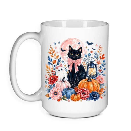Black Cat Floral - Halloween Mug