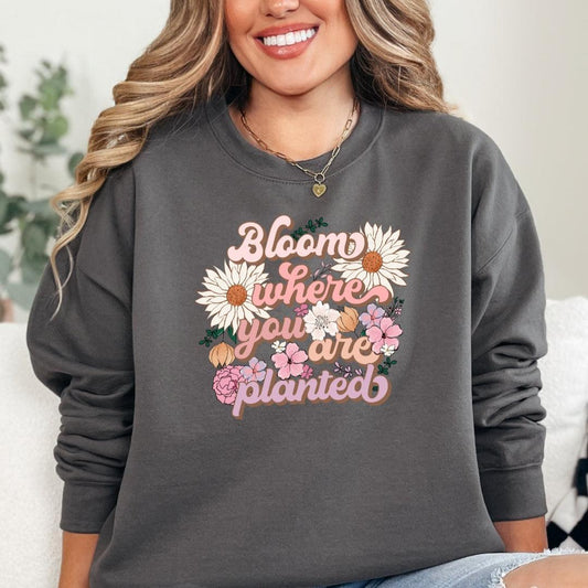 Bloom Where You are Planted Daisy Crewneck Sweatshirt