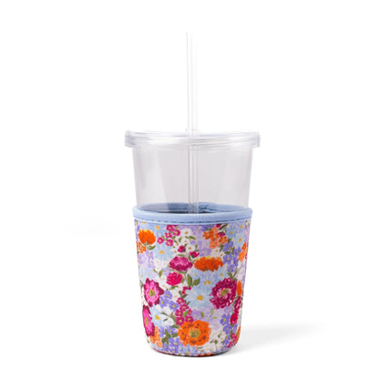 Blue Floral Neoprene Iced Coffee Sleeve - Keep Hands Dry & Drinks Cute On the Go