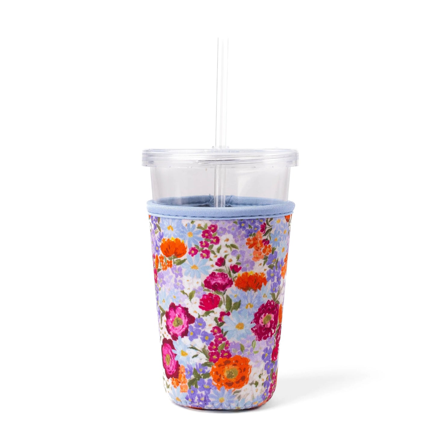 Blue Floral Neoprene Iced Coffee Sleeve - Keep Hands Dry & Drinks Cute On the Go
