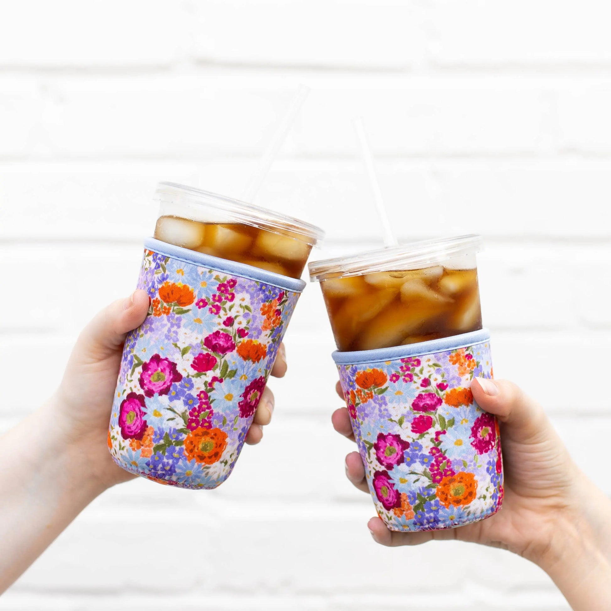Blue Floral Neoprene Iced Coffee Sleeve - Keep Hands Dry & Drinks Cute On the Go