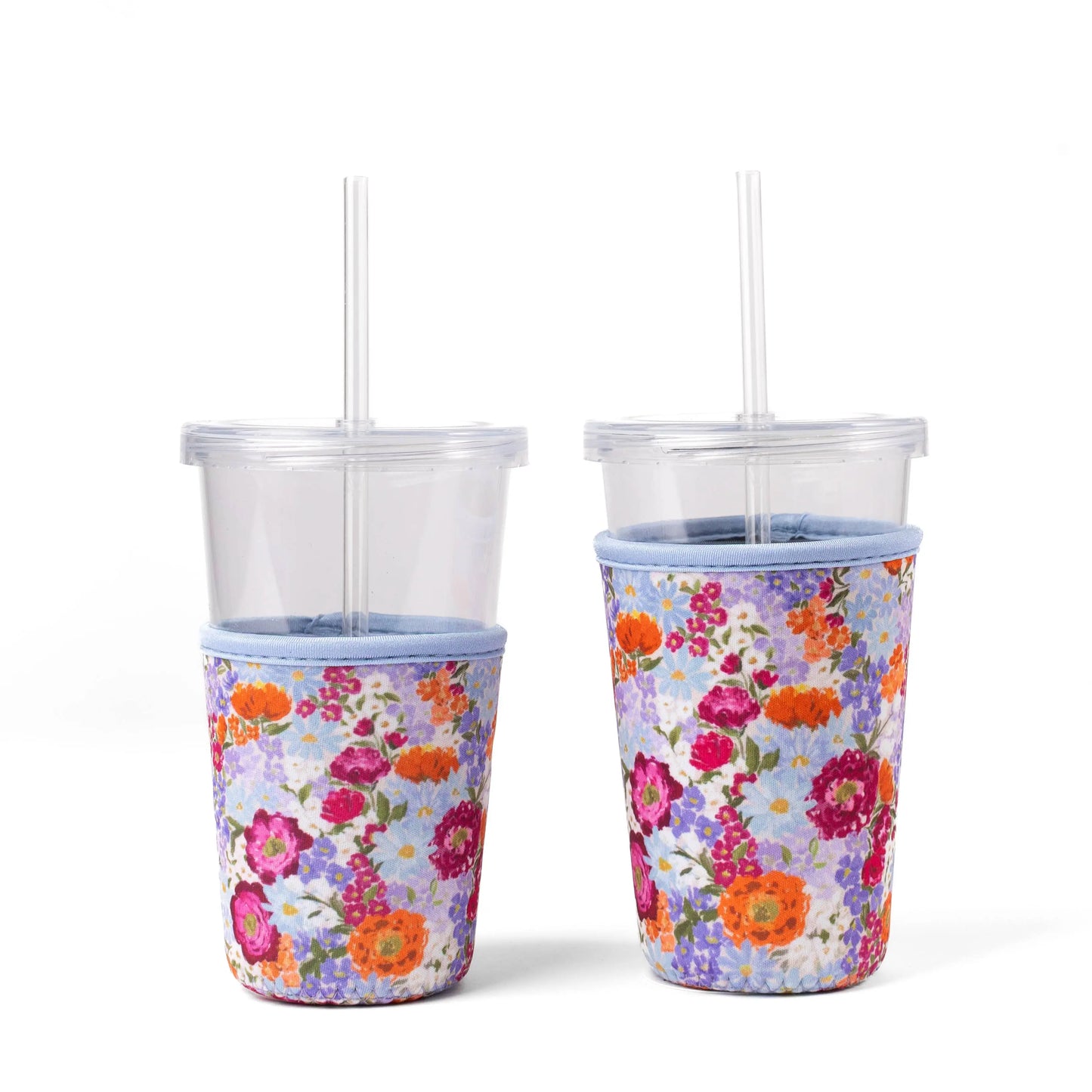 Blue Floral Neoprene Iced Coffee Sleeve - Keep Hands Dry & Drinks Cute On the Go
