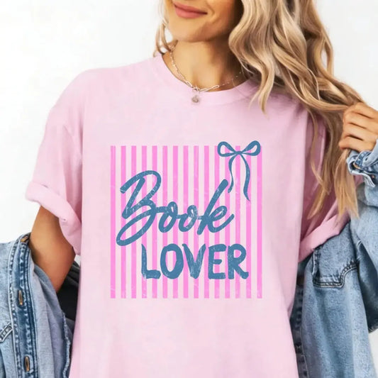 Book Lover T-Shirt Pink Stripes