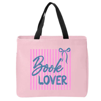 Book Lover Pink Stripes Tote Bag