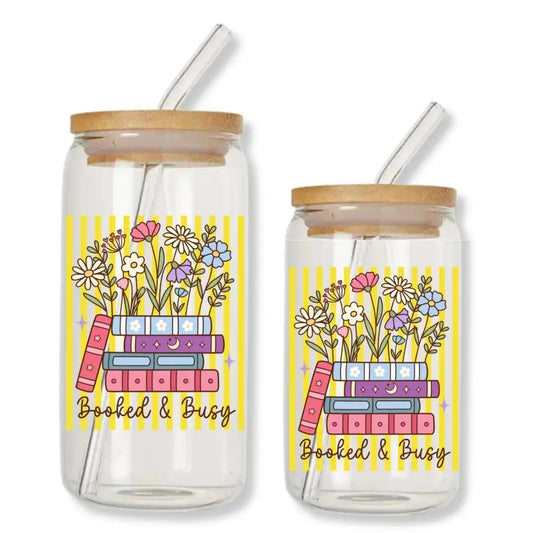 Booked & Busy Cup Stripes 16 oz. or 20 oz. Glass Can