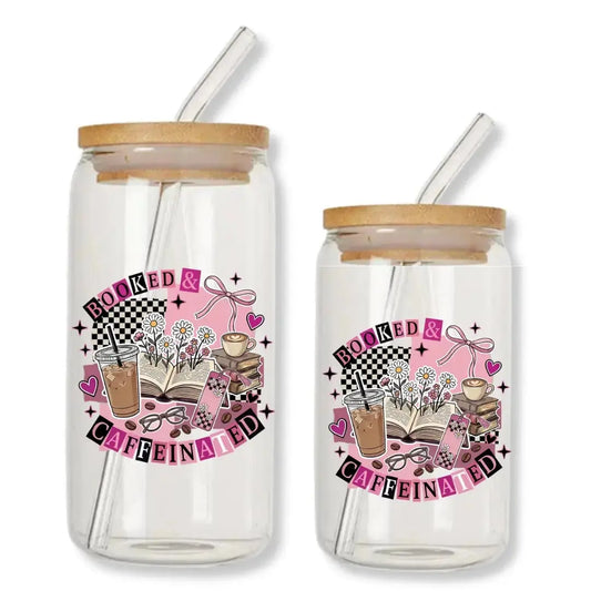 Booked & Caffeinated Cup 16 oz. or 20 oz. Glass Can