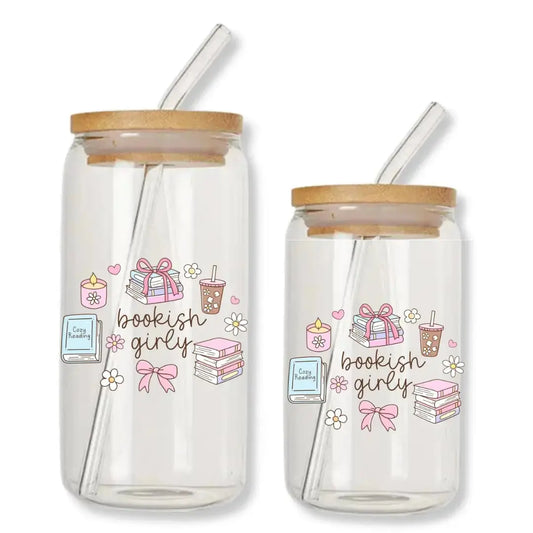 Bookish Girly Cup Doodles 16 oz. or 20 oz. Glass Can