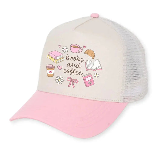 Books and Coffee Girly Doodles Hat