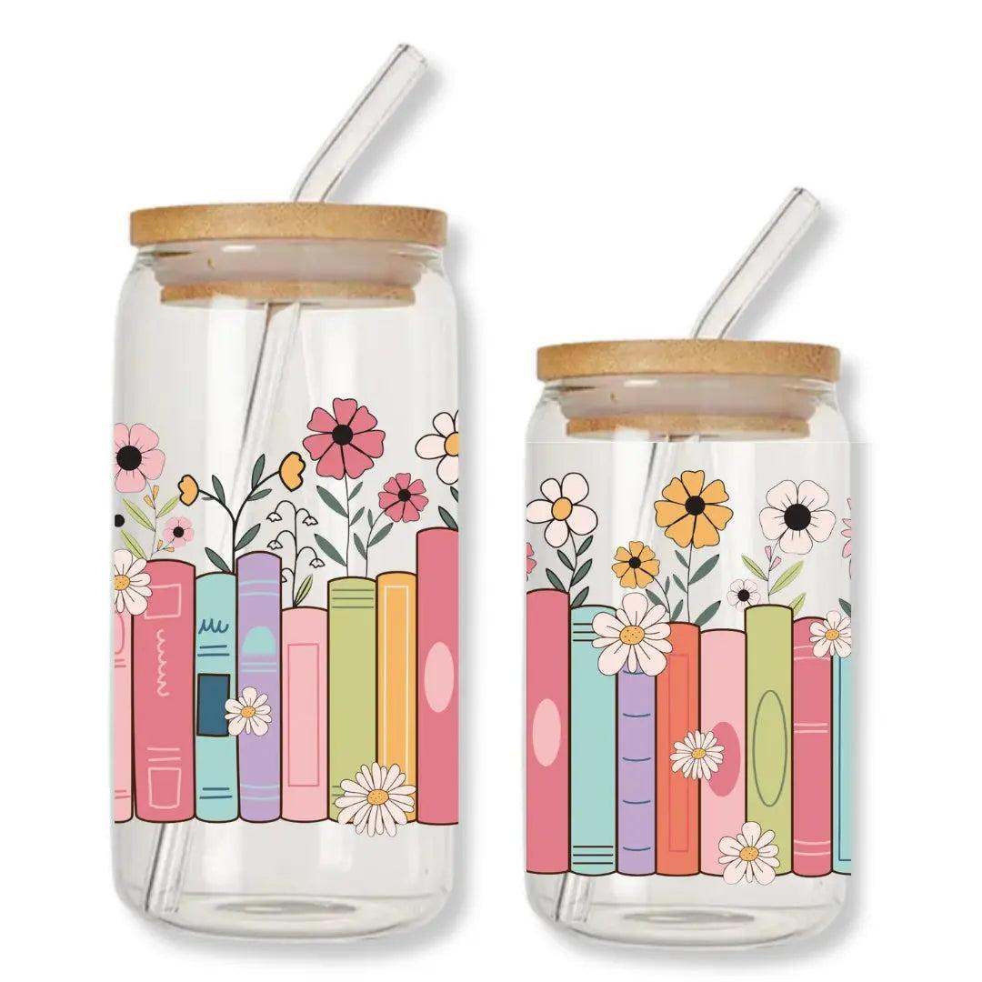 Books on a Bookshelf Bookish 16 oz. or 20 oz. Glass Can Cup