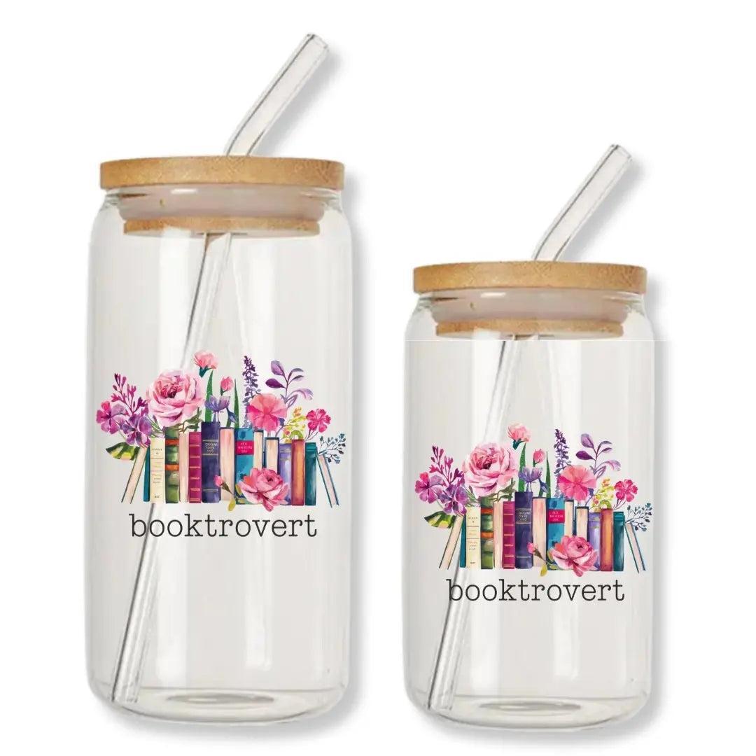Booktrovert Can Glass Tumbler with Bamboo Lid & Straw
