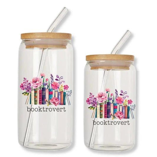 Booktrovert Can Glass Tumbler with Bamboo Lid & Straw