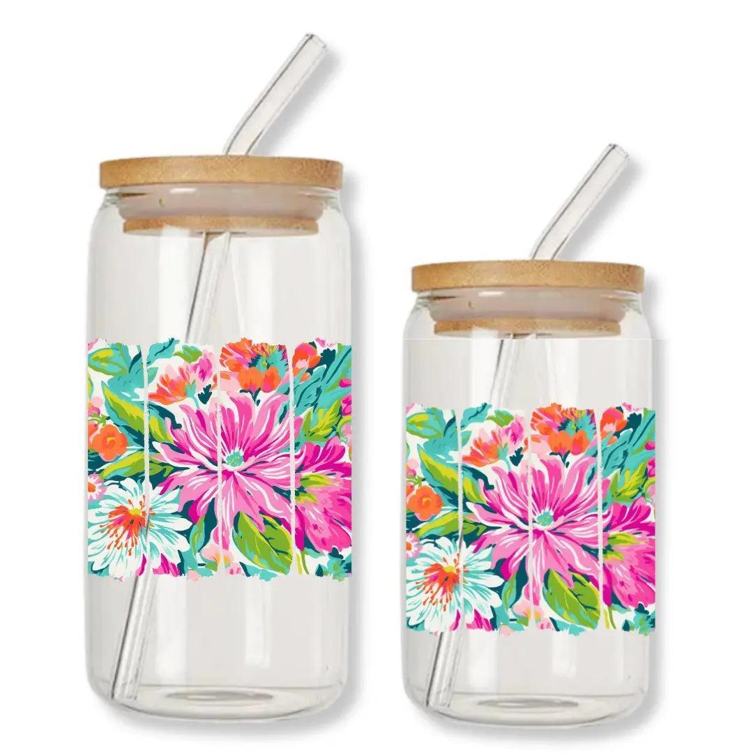 Brightest Bloom Floral 16 oz. or 20 oz. Glass Can Cup