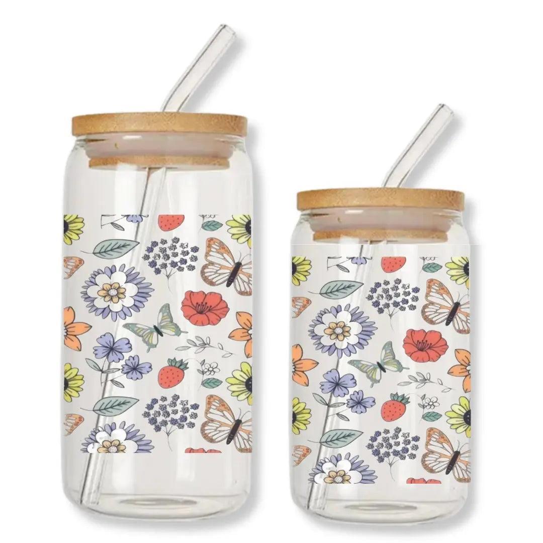 Butterfly Garden 16 oz. or 20 oz. Glass Can Cup