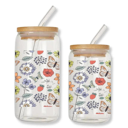 Butterfly Garden 16 oz. or 20 oz. Glass Can Cup