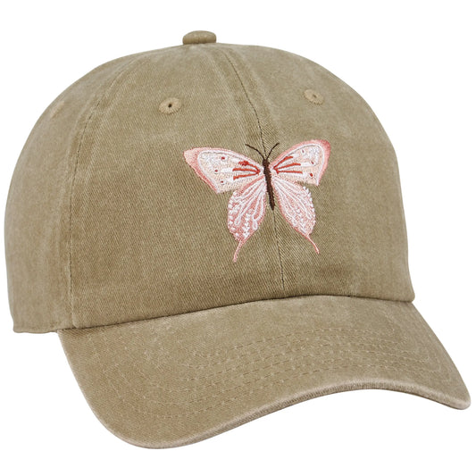 Butterfly Hat - Embroidered Pink and Tan