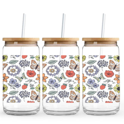 Butterfly Garden 16 oz. or 20 oz. Glass Can Cup