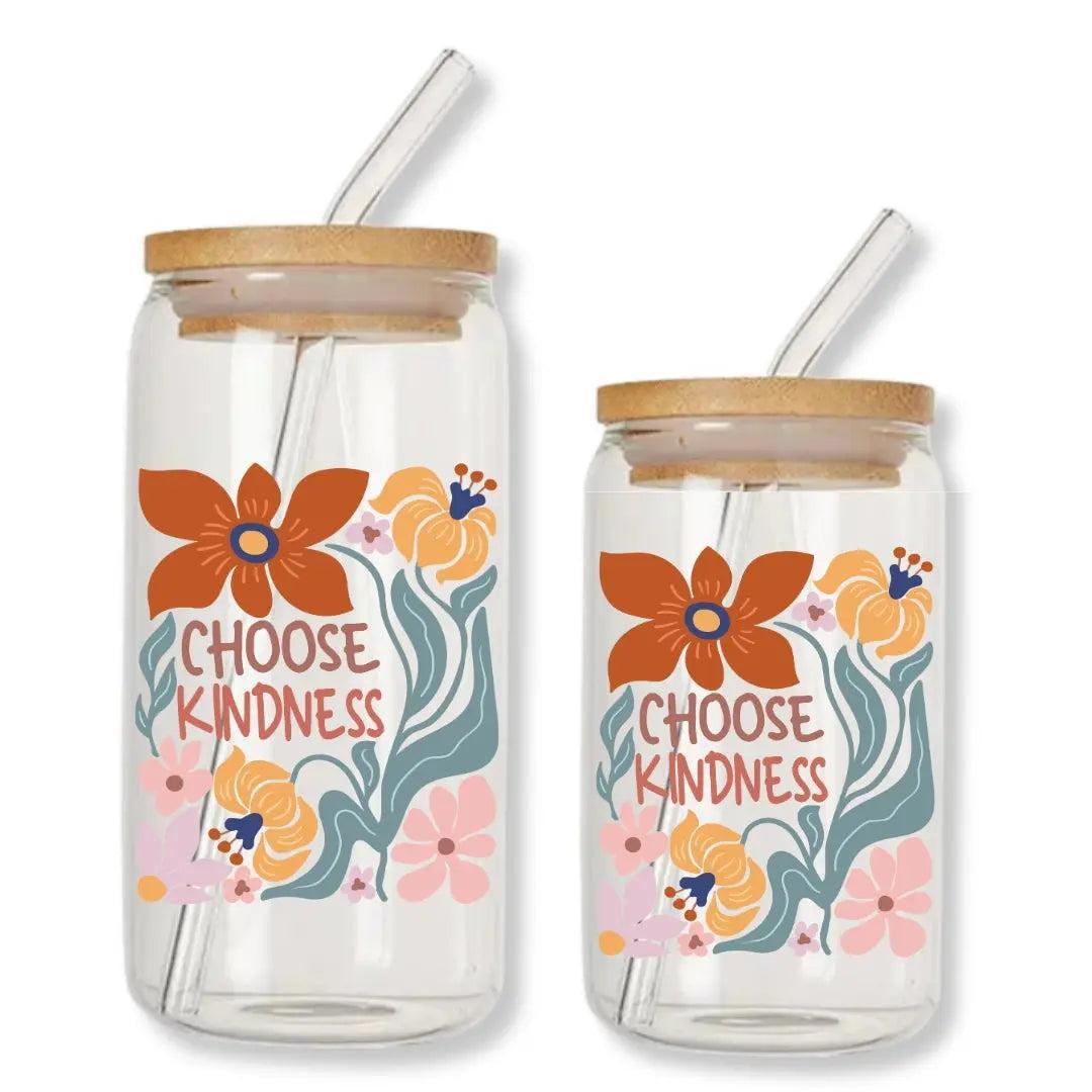 Choose Kindness Can Glass Tumbler with Bamboo Lid & Straw