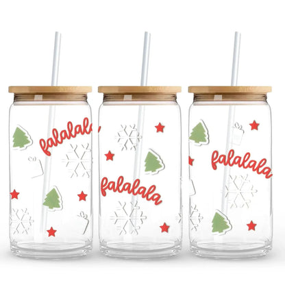 Christmas Trees, Snowflakes & Falalala 16 oz. or 20 oz. Glass Can Cup
