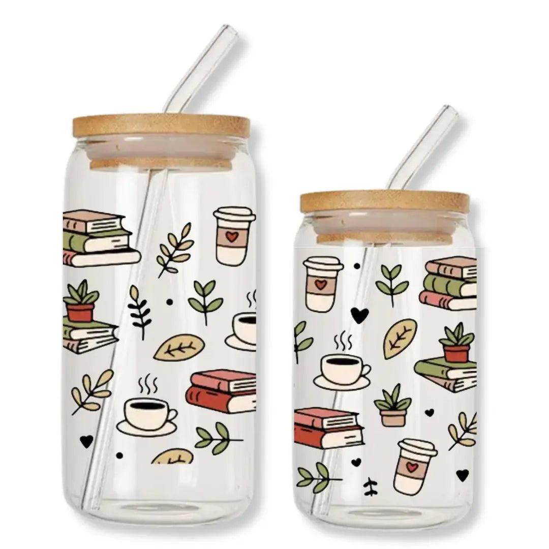 Coffee, Books & Plants 16 oz. or 20 oz. Glass Can Cup