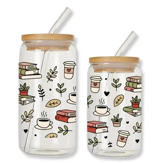 Coffee, Books & Plants Cup 16 oz. or 20 oz. Glass Can