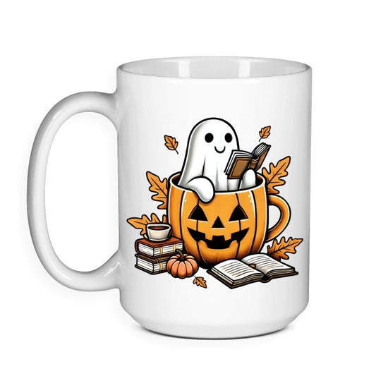 Coffee Mug Reading Ghost - Halloween Bookish Mug