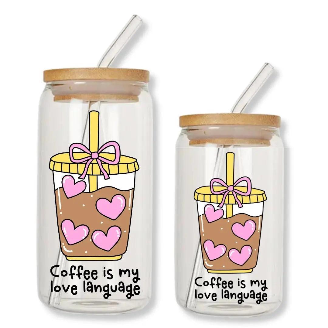 Coffee is My Love Language Can Glass Tumbler with Bamboo Lid & Straw