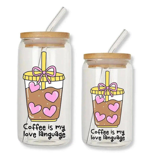 Coffee is My Love Language Cup Can Glass Tumbler with Bamboo Lid & Straw