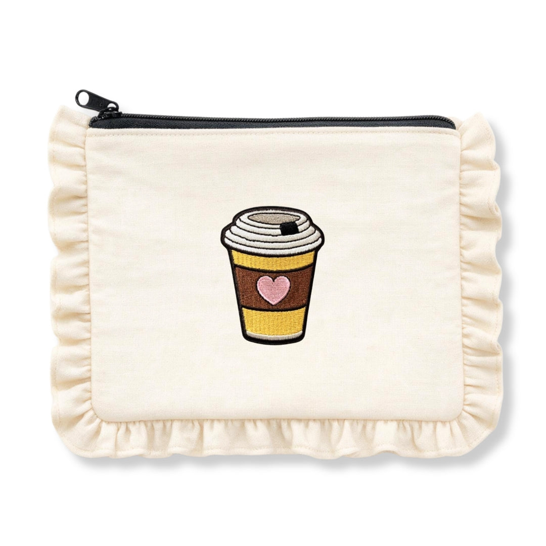 Coffee Cup Cosmetic Bag – Cute Ruffle Zipper Pouch