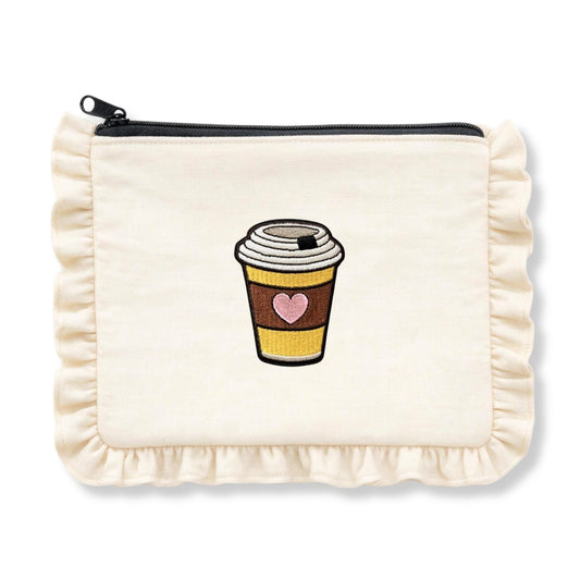 Coffee Cup Cosmetic Bag – Cute Ruffle Zipper Pouch