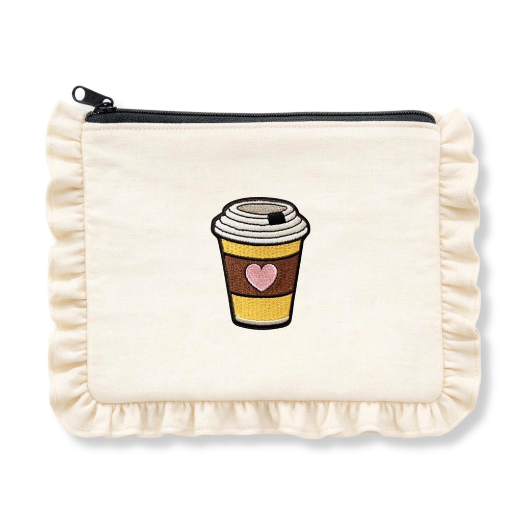 Coffee Cup Cosmetic Bag – Cute Ruffle Zipper Pouch