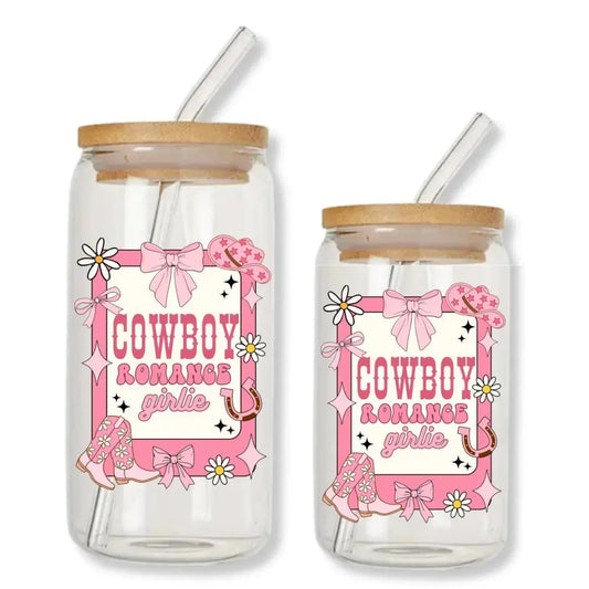 Cowboy Romance Girlie Cup 16 oz. or 20 oz. Glass Can