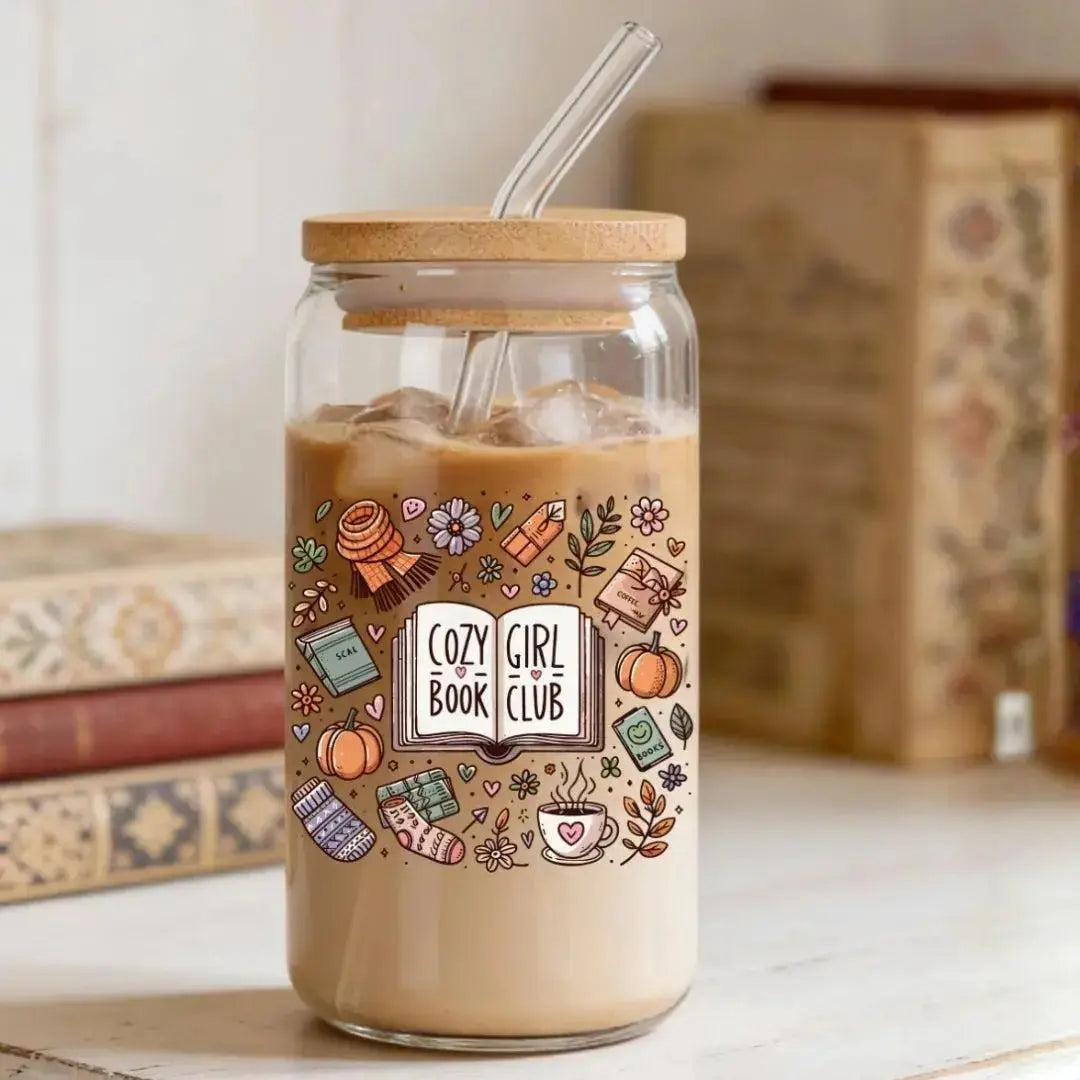 Cozy Girl Book Club Cup Bookish 16 oz. or 20 oz. Glass Can