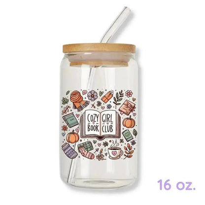 Cozy Girl Book Club Cup Bookish 16 oz. or 20 oz. Glass Can