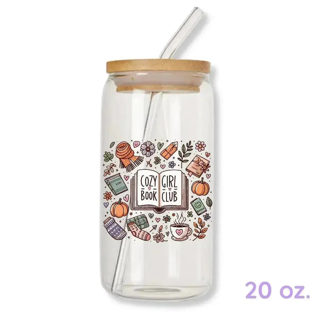 Cozy Girl Book Club Cup Bookish 16 oz. or 20 oz. Glass Can