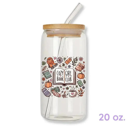 Cozy Girl Book Club Cup Bookish 16 oz. or 20 oz. Glass Can