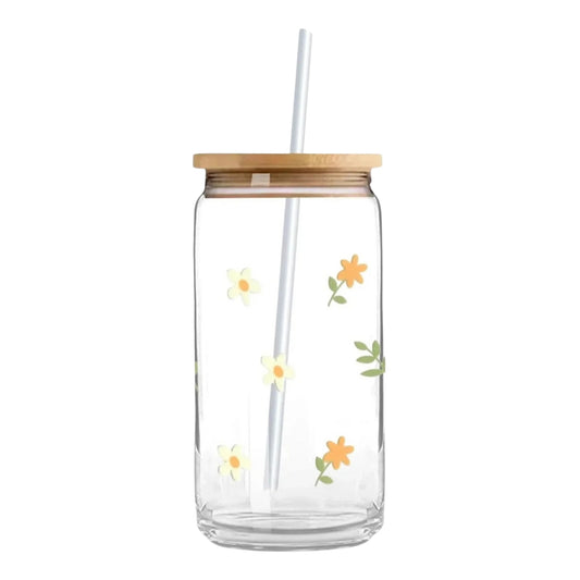 Peachy Floral 16 oz. or 20 oz. Glass Can Cup