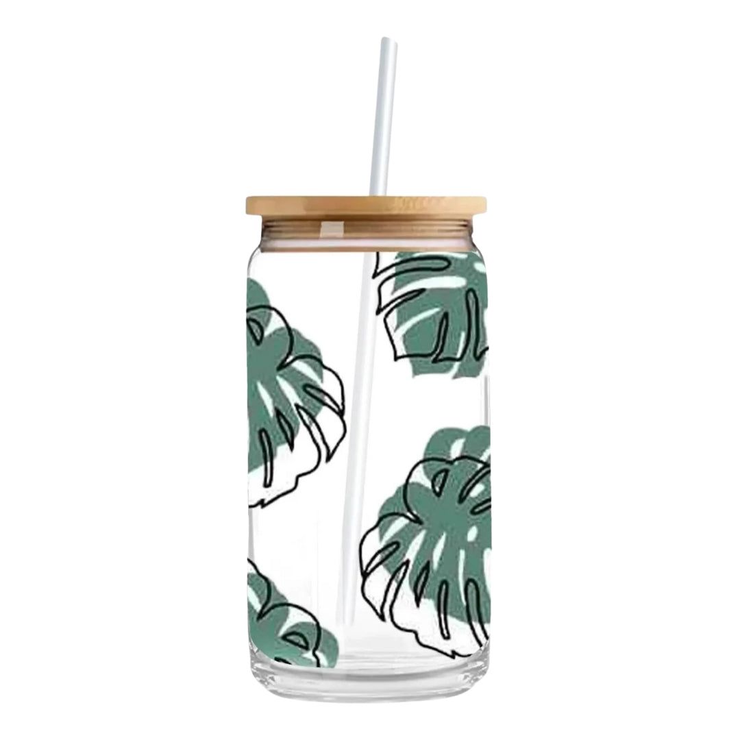 Green Monstera 16 oz. or 20 oz. Glass Can Cup