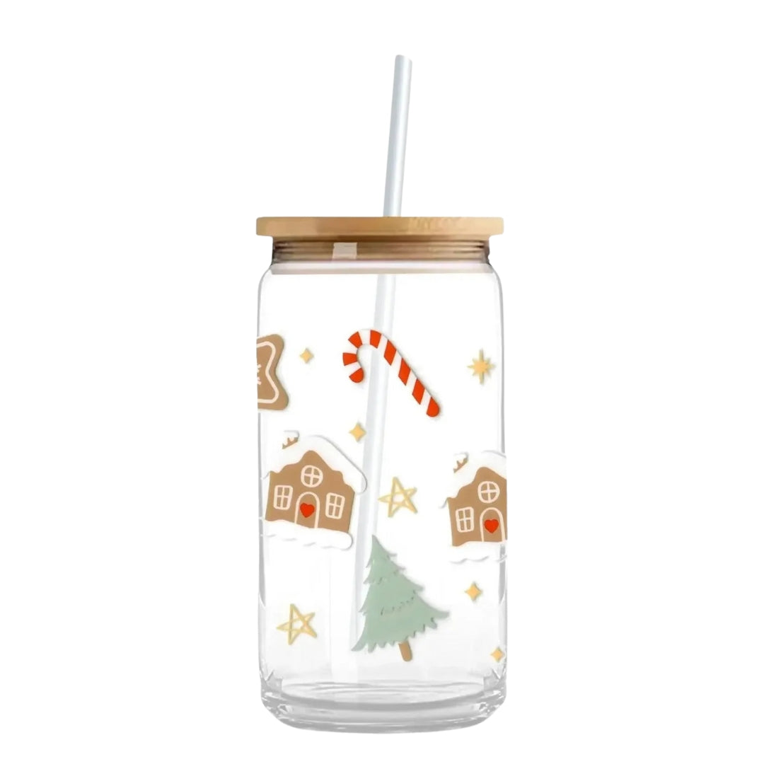Christmas Trees & Gingerbread 16 oz. or 20 oz. Glass Can Cup
