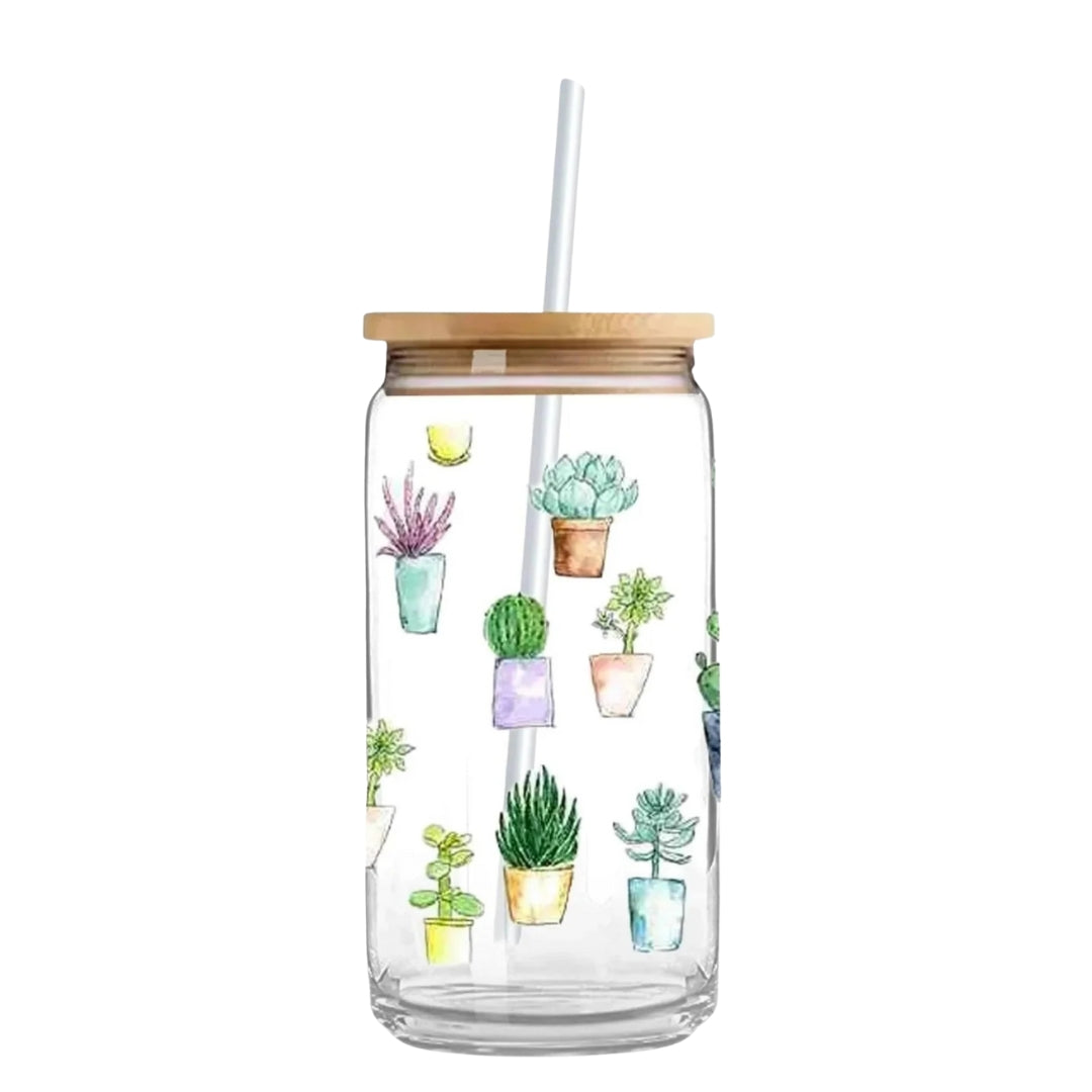 Cute Plants 16 oz. or 20 oz. Glass Can Cup