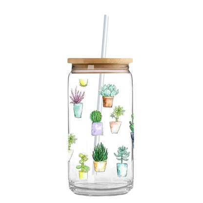 Cute Plants 16 oz. or 20 oz. Glass Can Cup
