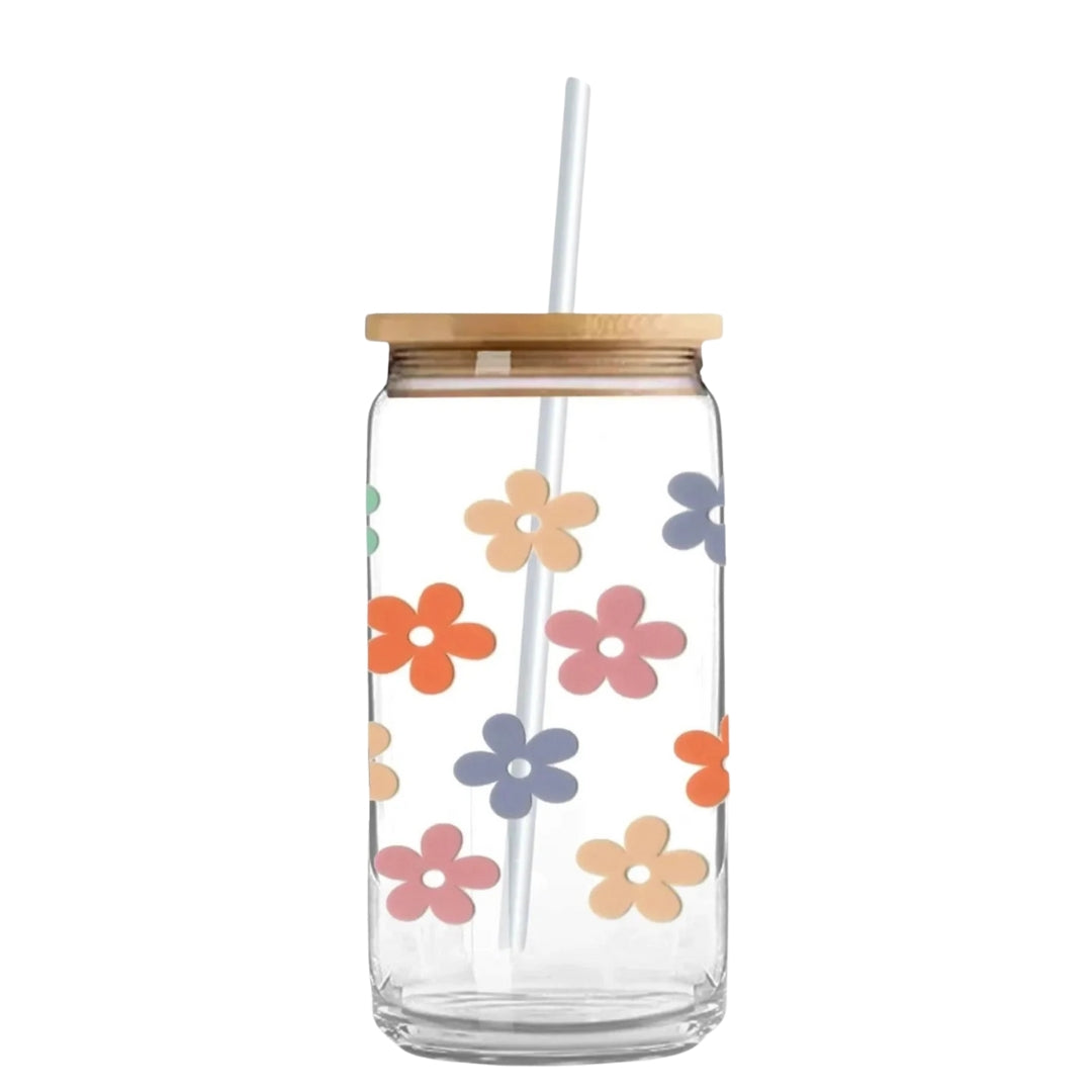 Rainbow Daisy 16 oz. or 20 oz. Glass Can Cup